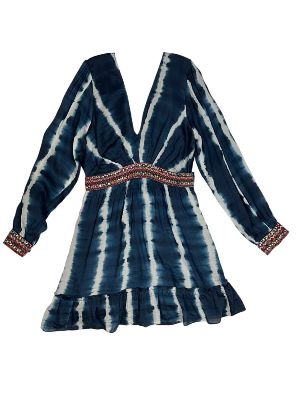 Anthropologie Verb by Pallavi Singhee Beaded Tie-Dye Mini Dress M Blue - Picture 14 of 16